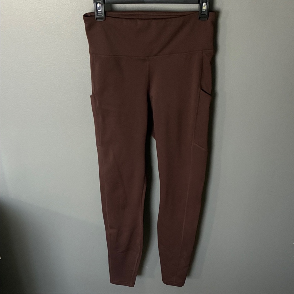 Fabletics Women's Brown fleece lined Leggings with pockets size medium